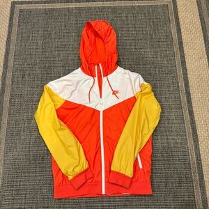 Nike Vintage Red and Yellow Windbreaker with Adjustable Hood